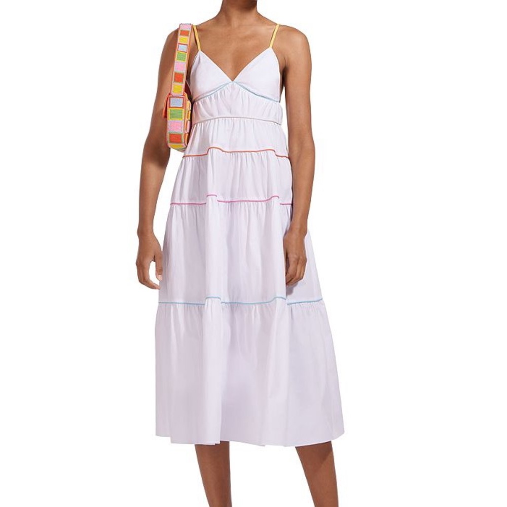 Staud Cleo Dress L Large white rainbow cotton summer dress